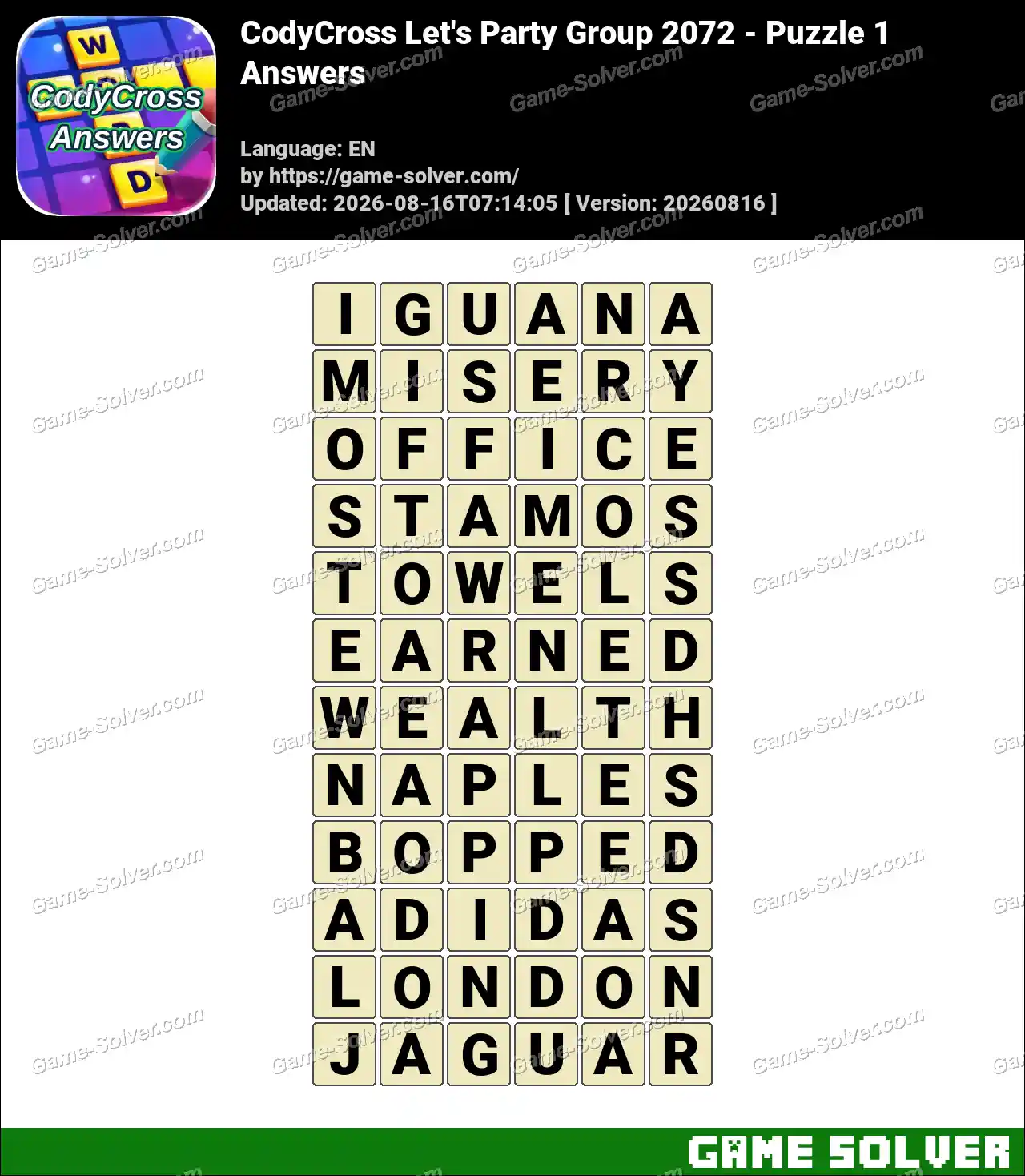 CodyCross Let’s Party Group 2072 – Puzzle 1 Answers